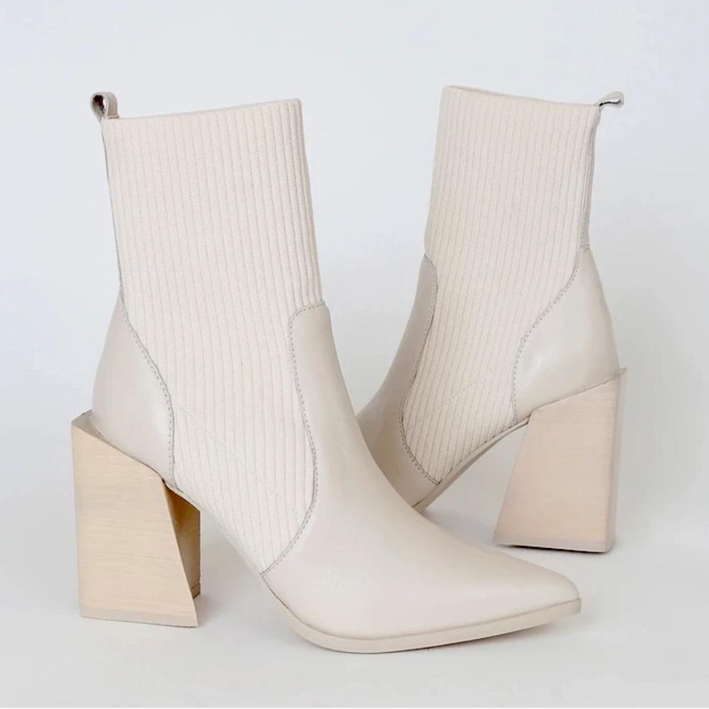 Steve Madden Tackle Bone Leather Pointed-Toe Sock Boots